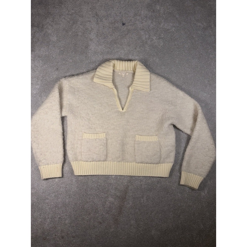 et clet sweater ivory collared patch pockets L